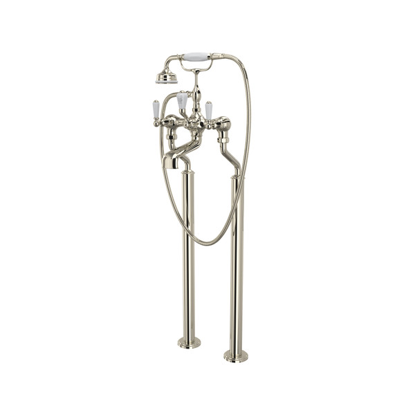 Edwardian Exposed Floor Mount Tub Filler with Handshower - Polished Nickel with Metal Lever Handle | Model Number: U.3520L/1-PN - Product Knockout