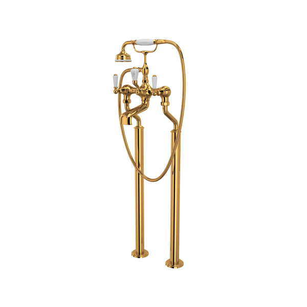 Edwardian Exposed Floor Mount Tub Filler with Handshower - English Gold with Metal Lever Handle | Model Number: U.3520L/1-EG - Product Knockout