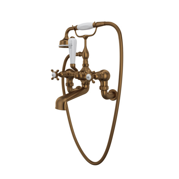 Edwardian Exposed Wall Mount Tub Filler with Handshower - English Bronze with Cross Handle | Model Number: U.3511X/1-EB - Product Knockout