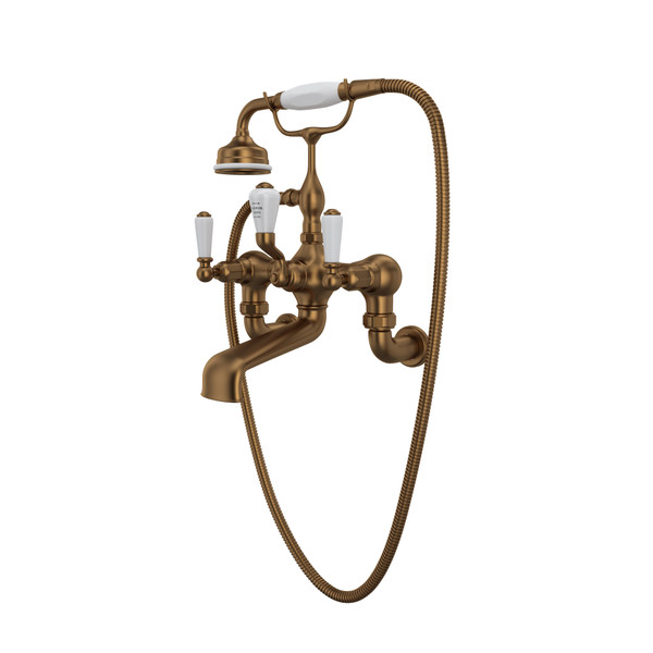 Edwardian Exposed Wall Mount Tub Filler with Handshower - English Bronze with Metal Lever Handle | Model Number: U.3510L/1-EB - Product Knockout