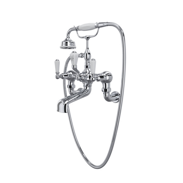 Edwardian Exposed Wall Mount Tub Filler with Handshower - Polished Chrome with Metal Lever Handle | Model Number: U.3510L/1-APC - Product Knockout