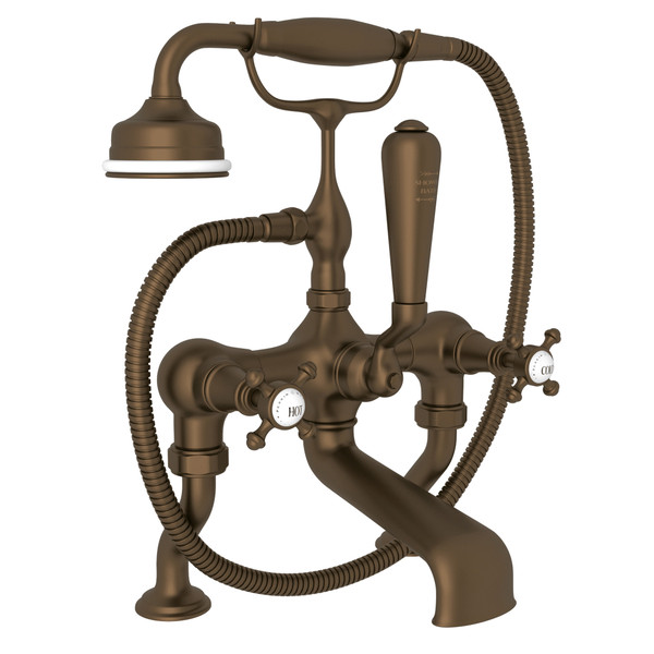 Georgian Era Exposed Deck Mount Tub Filler with Handshower - English Bronze with Cross Handle | Model Number: U.3001X/1-EB - Product Knockout