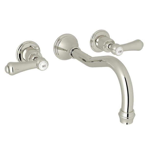 Georgian Era 3-Hole Wall Mount Column Spout Tub Filler - Polished Nickel with White Porcelain Lever Handle | Model Number: U.3783LSP-PN/TO - Product Knockout