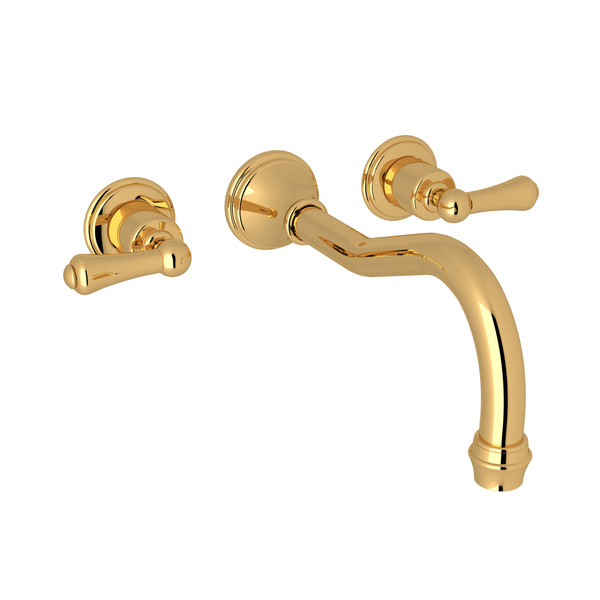 Georgian Era 3-Hole Wall Mount Column Spout Tub Filler - Unlacquered Brass with Metal Lever Handle | Model Number: U.3783LS-ULB/TO - Product Knockout