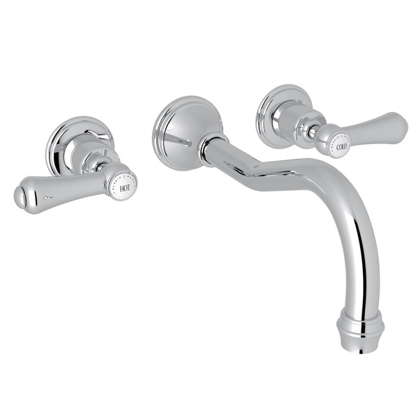 Georgian Era 3-Hole Wall Mount Column Spout Tub Filler - Polished Chrome with White Porcelain Lever Handle | Model Number: U.3783LSP-APC/TO - Product Knockout
