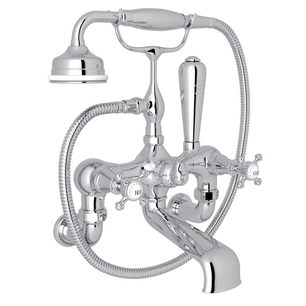 Georgian Era Exposed Wall Mount Tub Filler with Handshower - Polished Chrome with Cross Handle | Model Number: U.3007X/1-APC - Product Knockout