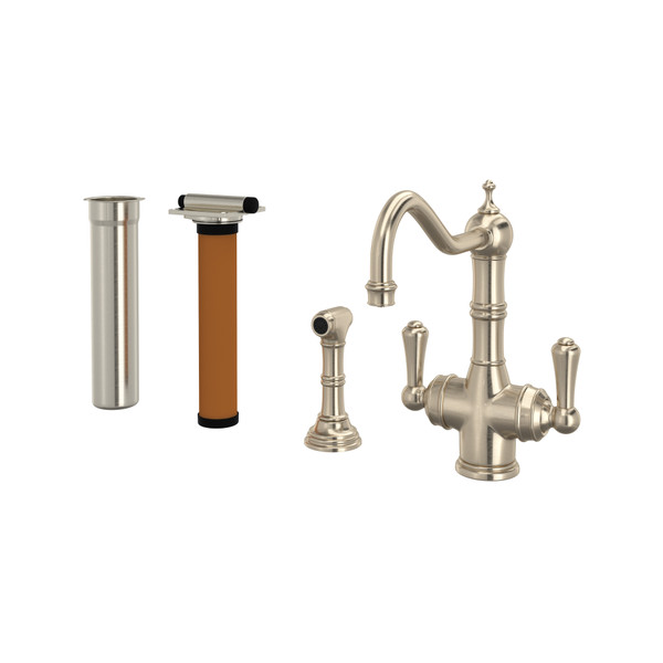 DISCONTINUED Edwardian™ Two Handle Filter Kitchen Faucet Kit With Side Spray - Satin Nickel | Model Number: U.KIT1570LS-STN-2