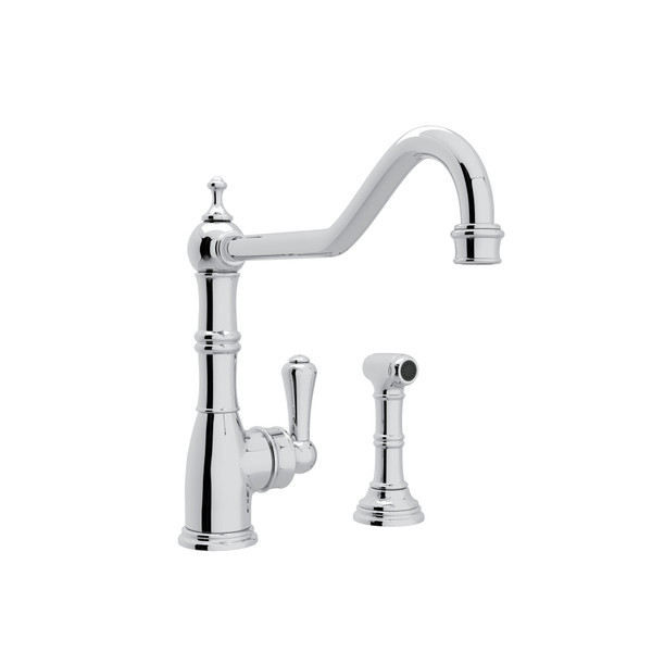 Edwardian Single Lever Single Hole Kitchen Faucet with Sidespray - Polished Chrome with Metal Lever Handle | Model Number: U.4747APC-2 - Product Knockout