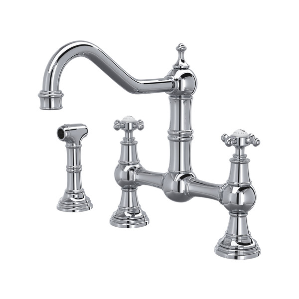 Edwardian™ Bridge Kitchen Faucet With Side Spray - Polished Chrome | Model Number: U.4755X-APC-2