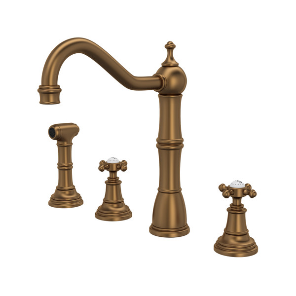 Edwardian 4-Hole Kitchen Faucet with Sidespray - English Bronze with Cross Handle | Model Number: U.4775X-EB-2 - Product Knockout