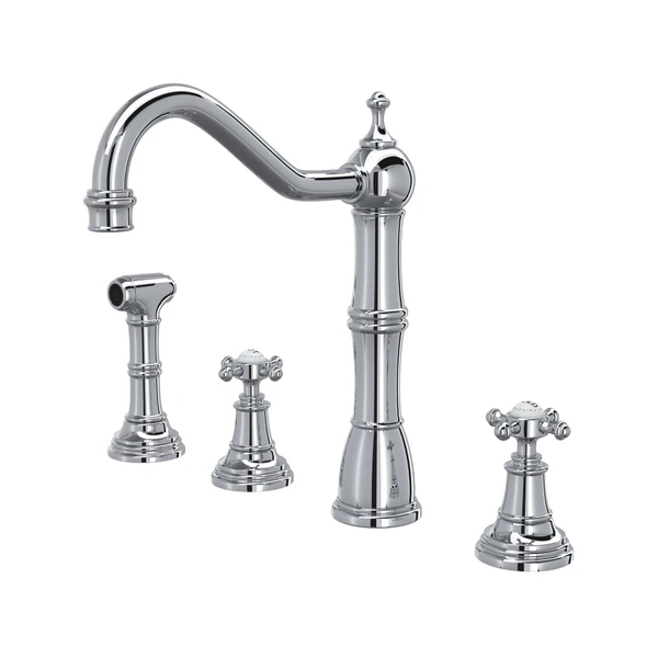 DISCONTINUED Edwardian™ Two Handle Kitchen Faucet With Side Spray - Polished Chrome | Model Number: U.4775X-APC-2