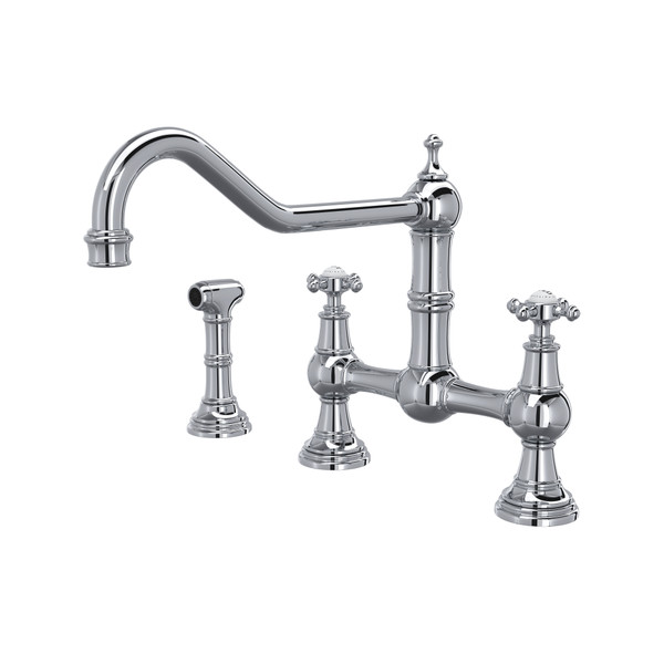 Edwardian™ Extended Spout Bridge Kitchen Faucet With Side Spray - Polished Chrome | Model Number: U.4763X-APC-2