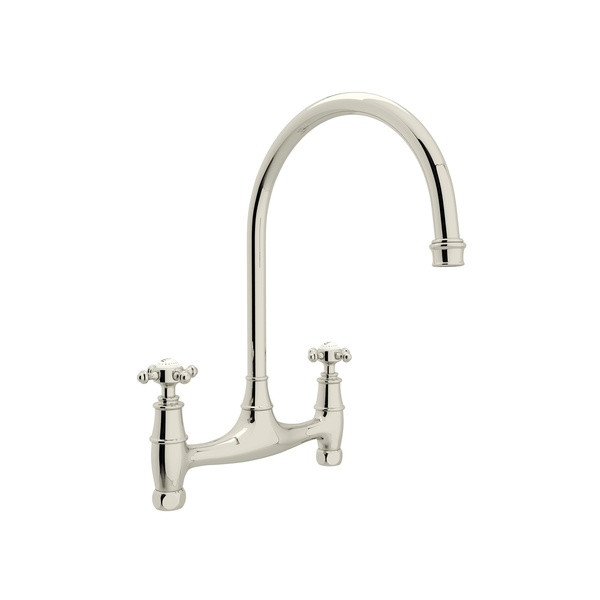 Georgian Era Bridge Kitchen Faucet - Polished Nickel with Cross Handle | Model Number: U.4790X-PN-2 - Product Knockout