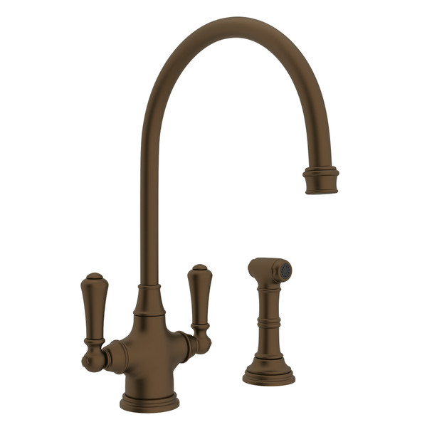 Georgian Era Single Hole Kitchen Faucet with Sidespray - English Bronze with Metal Lever Handle | Model Number: U.4710EB-2 - Product Knockout