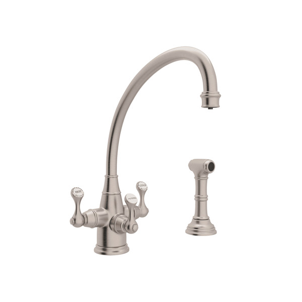 Georgian Era 3-Lever Kitchen Faucet with Sidespray - Satin Nickel with Metal Lever Handle | Model Number: U.1520LS-STN-2 - Product Knockout