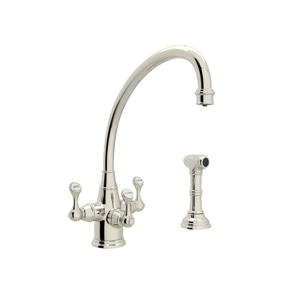 Georgian Era 3-Lever Kitchen Faucet with Sidespray - Polished Nickel with Metal Lever Handle | Model Number: U.1520LS-PN-2 - Product Knockout