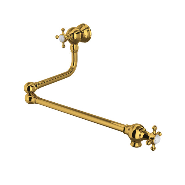 Wall Mount Swing Arm Pot Filler - Unlacquered Brass with Cross Handle | Model Number: U.4798X-ULB-2 - Product Knockout