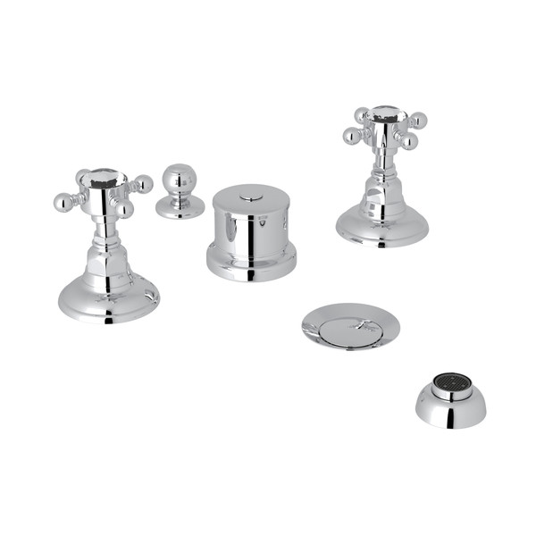 Five Hole Bidet Faucet - Polished Chrome with Crystal Cross Handle | Model Number: A1460XCAPC - Product Knockout