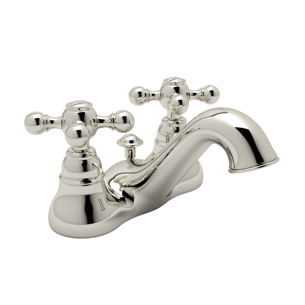 Arcana 4 Inch Centerset Bathroom Faucet - Polished Nickel with Cross Handle | Model Number: AC95X-PN-2 - Product Knockout