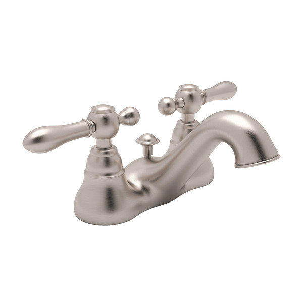 Arcana 4 Inch Centerset Bathroom Faucet - Satin Nickel with Metal Lever Handle | Model Number: AC95LM-STN-2 - Product Knockout