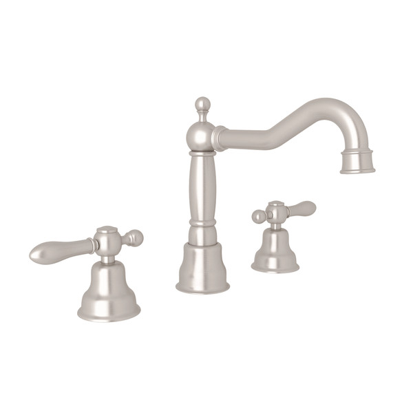 Arcana Column Spout Widespread Bathroom Faucet - Satin Nickel with Metal Lever Handle | Model Number: AC107LM-STN-2 - Product Knockout