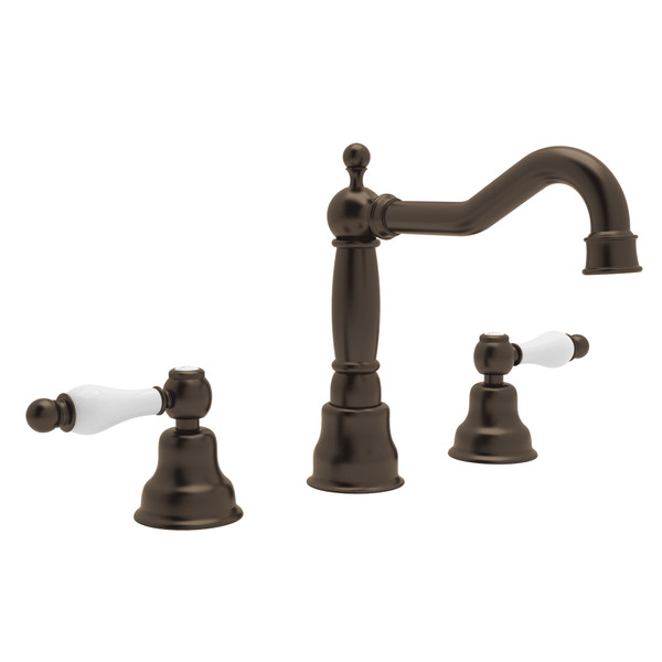 Arcana Column Spout Widespread Bathroom Faucet - Tuscan Brass with Ornate White Porcelain Lever Handle | Model Number: AC107OP-TCB-2 - Product Knockout