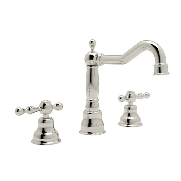 Arcana Column Spout Widespread Bathroom Faucet - Polished Nickel with Ornate Metal Lever Handle | Model Number: AC107L-PN-2 - Product Knockout