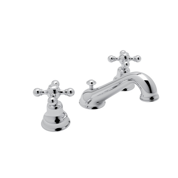 Arcana C-Spout Widespread Bathroom Faucet - Polished Chrome with Cross Handle | Model Number: AC102X-APC-2 - Product Knockout