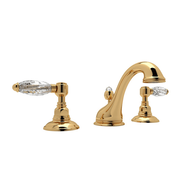 Viaggio C-Spout Widespread Bathroom Faucet - Italian Brass with Crystal Metal Lever Handle | Model Number: A1408LCIB-2 - Product Knockout