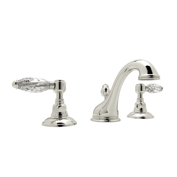 Viaggio C-Spout Widespread Bathroom Faucet - Polished Nickel with Crystal Metal Lever Handle | Model Number: A1408LCPN-2 - Product Knockout