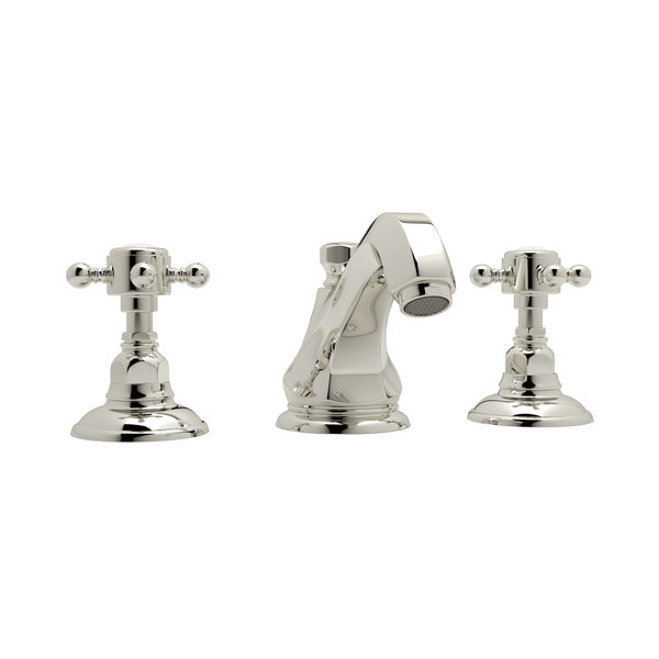 Hex High Neck Widespread Bathroom Faucet - Polished Nickel with Cross Handle | Model Number: A1808XMPN-2 - Product Knockout