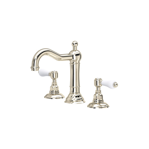 Acqui Column Spout Widespread Bathroom Faucet - Polished Nickel with White Porcelain Lever Handle | Model Number: A1409LPPN-2 - Product Knockout