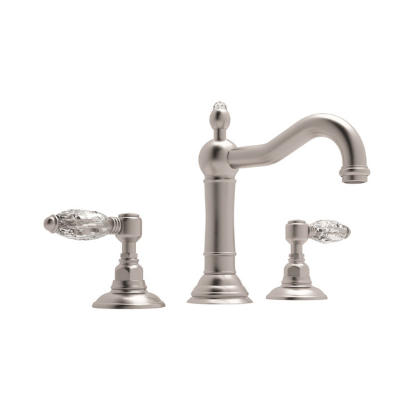 Acqui Column Spout Widespread Bathroom Faucet - Satin Nickel with Crystal Metal Lever Handle | Model Number: A1409LCSTN-2 - Product Knockout