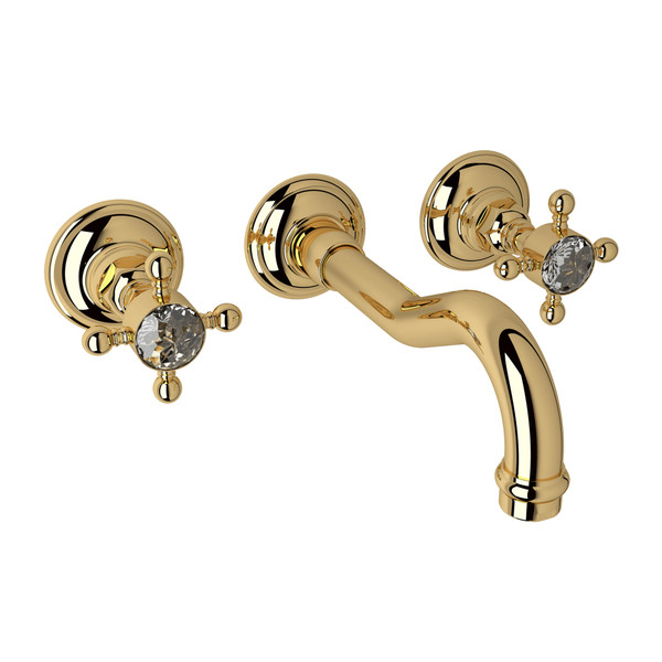 Acqui Wall Mount Widespread Bathroom Faucet - Italian Brass with Crystal Cross Handle | Model Number: A1477XCIBTO-2 - Product Knockout