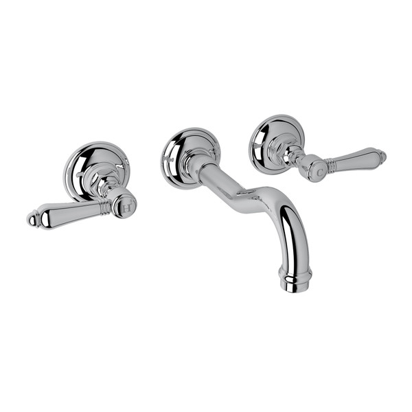 Acqui Wall Mount Widespread Bathroom Faucet - Polished Chrome with Metal Lever Handle | Model Number: A1477LMAPCTO-2 - Product Knockout