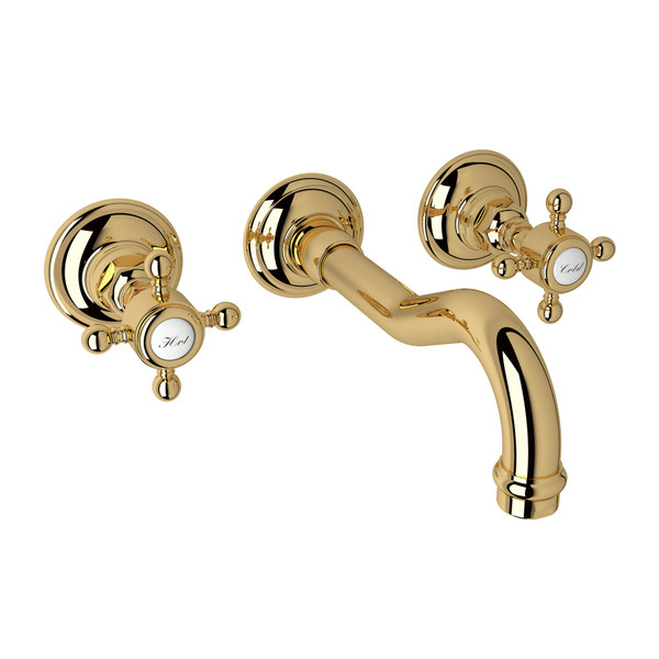 Acqui Wall Mount Widespread Bathroom Faucet - Italian Brass with Cross Handle | Model Number: A1477XMIBTO-2 - Product Knockout