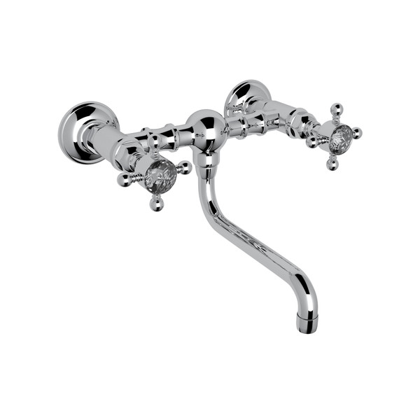 Acqui Wall Mount Bridge Bathroom Faucet - Polished Chrome with Crystal Cross Handle | Model Number: A1405/44XCAPC-2 - Product Knockout