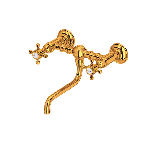 Acqui Wall Mount Bridge Bathroom Faucet - Italian Brass with Cross Handle | Model Number: A1405/44XMIB-2 - Product Knockout