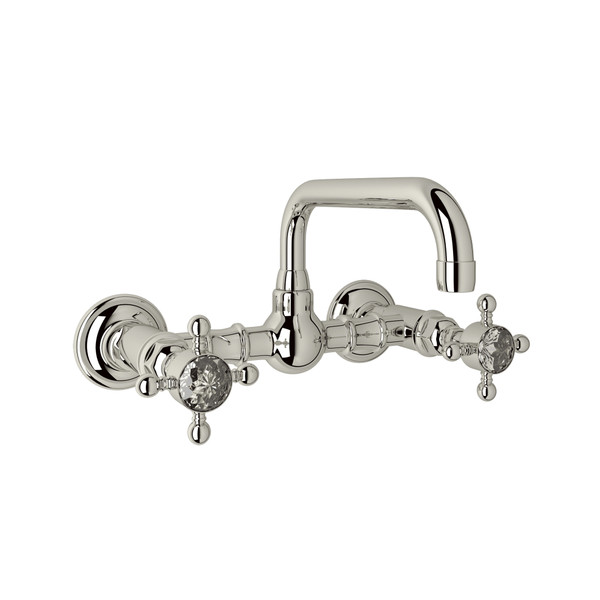 Acqui Wall Mount Bridge Bathroom Faucet - Polished Nickel with Crystal Cross Handle | Model Number: A1423XCPN-2 - Product Knockout