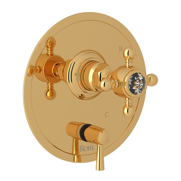 Pressure Balance Trim with Diverter - Italian Brass with Crystal Cross Handle | Model Number: A2410NXCIB - Product Knockout