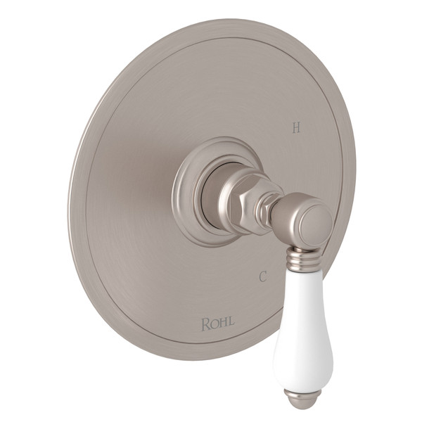 Pressure Balance Trim without Diverter - Satin Nickel with White Porcelain Lever Handle | Model Number: A1410LPSTN - Product Knockout