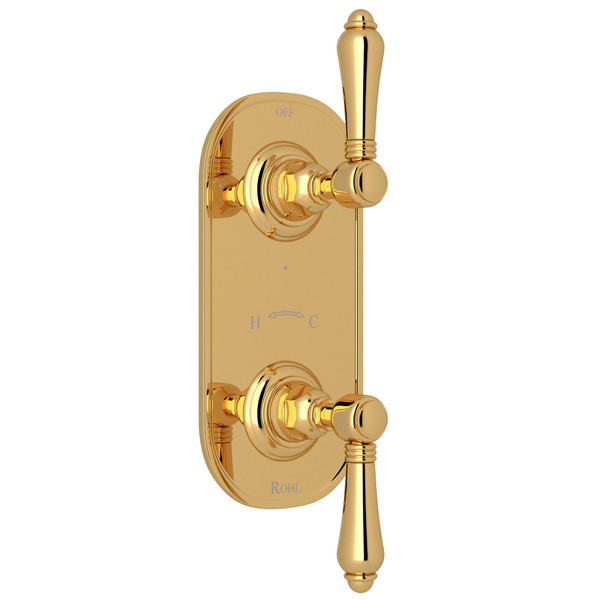 1/2 Inch Thermostatic and Diverter Control Trim - Italian Brass with Metal Lever Handle | Model Number: A4964LMIB - Product Knockout