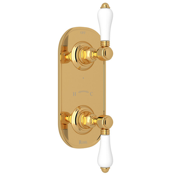 1/2 Inch Thermostatic and Diverter Control Trim - Italian Brass with White Porcelain Lever Handle | Model Number: A4964LPIB - Product Knockout