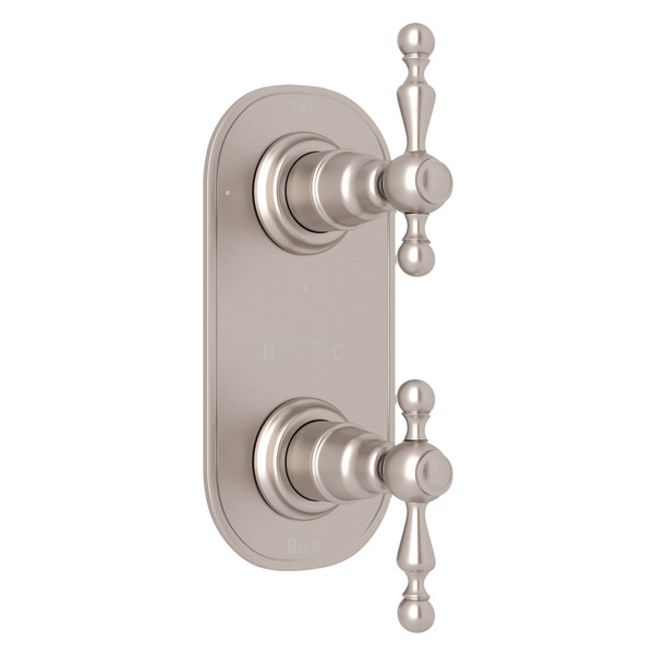 Arcana 1/2 Inch Thermostatic and Diverter Control Trim - Satin Nickel with Ornate Metal Lever Handle | Model Number: AC390L-STN/TO - Product Knockout