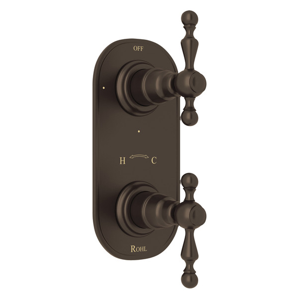 Arcana 1/2 Inch Thermostatic and Diverter Control Trim - Tuscan Brass with Ornate Metal Lever Handle | Model Number: AC390L-TCB/TO - Product Knockout