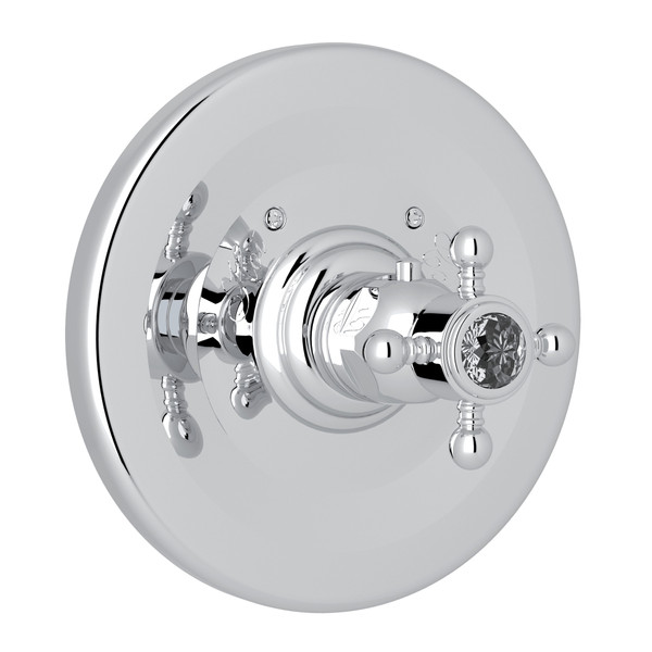 Thermostatic Trim Plate without Volume Control - Polished Chrome with Crystal Cross Handle | Model Number: A4914XCAPC - Product Knockout