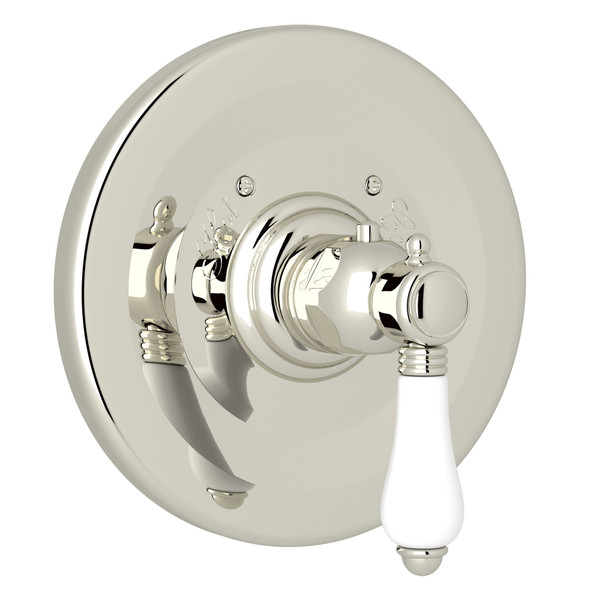 Thermostatic Trim Plate without Volume Control - Polished Nickel with White Porcelain Lever Handle | Model Number: A4914LPPN - Product Knockout