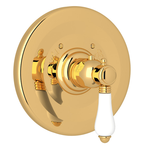 Thermostatic Trim Plate without Volume Control - Italian Brass with White Porcelain Lever Handle | Model Number: A4914LPIB - Product Knockout