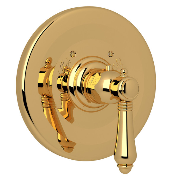 Thermostatic Trim Plate without Volume Control - Italian Brass with Metal Lever Handle | Model Number: A4914LMIB - Product Knockout