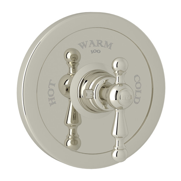 Arcana Thermostatic Trim Plate without Volume Control - Polished Nickel with Ornate Metal Lever Handle | Model Number: AC720L-PN/TO - Product Knockout